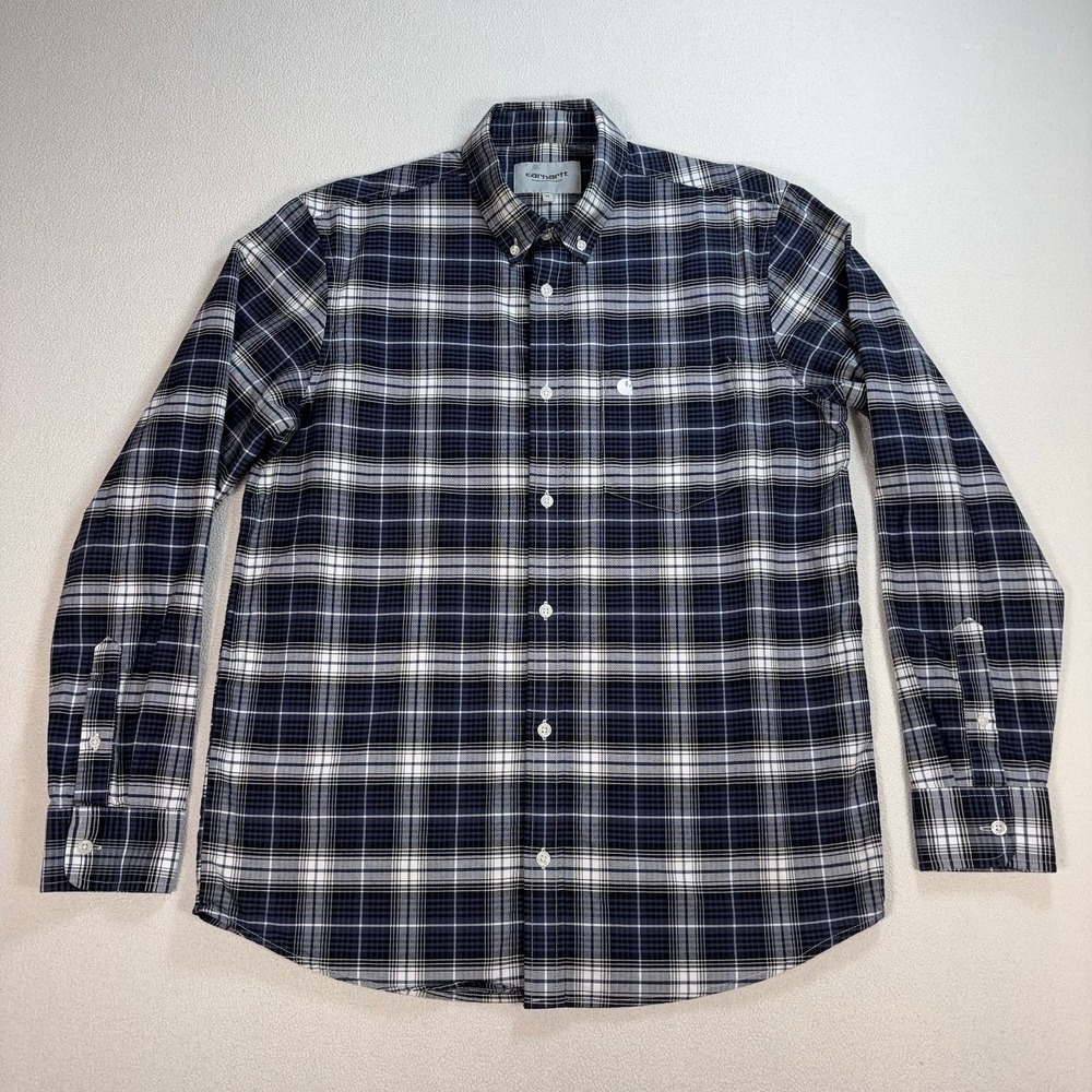 Carhartt WIP Navy and White Plaid Button-Down Shirt